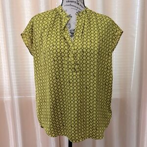 Michael Kors Acid Lemon Distinctive Chain Stud Printed Pattern Blouse Top